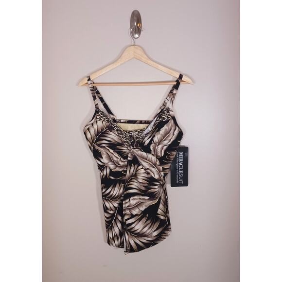 Miraclesuit‎ Love Knot Oasis Tropical Coastal Floral Tankini Top Size 14 NWT - Picture 1 of 5